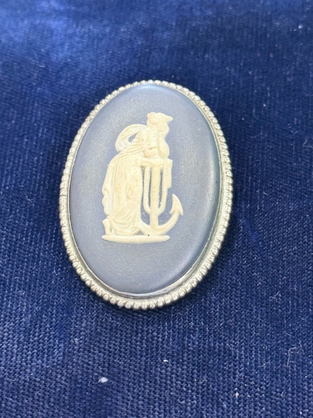 Wedgwood Silver-Tone Framed Blue Oval Brooch